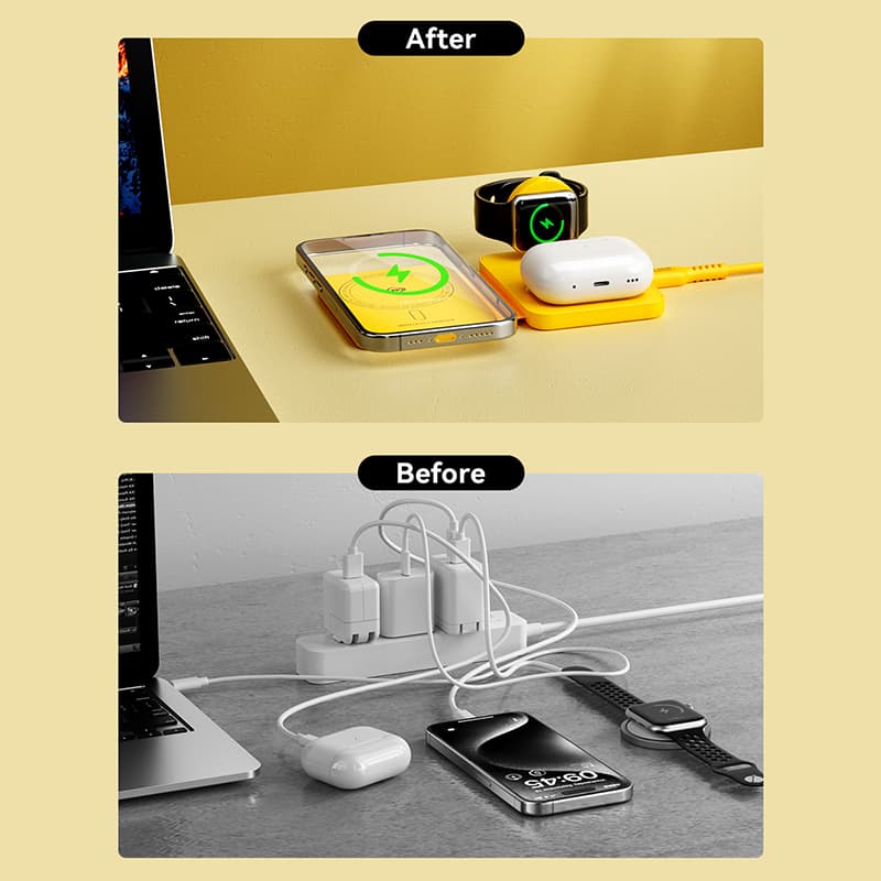 WEKOME WP-U172 - 3-in-1 Wireless Charger with MagSafe for iPhone, Apple Watch, and AirPods + Mirror (Yellow) 7