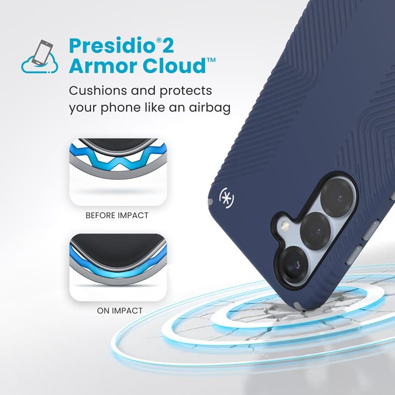Speck Presidio2 Grip Magnet - Samsung Galaxy S25 / 24 MagSafe Case (Coastal Blue/Dust Gray/White) 3