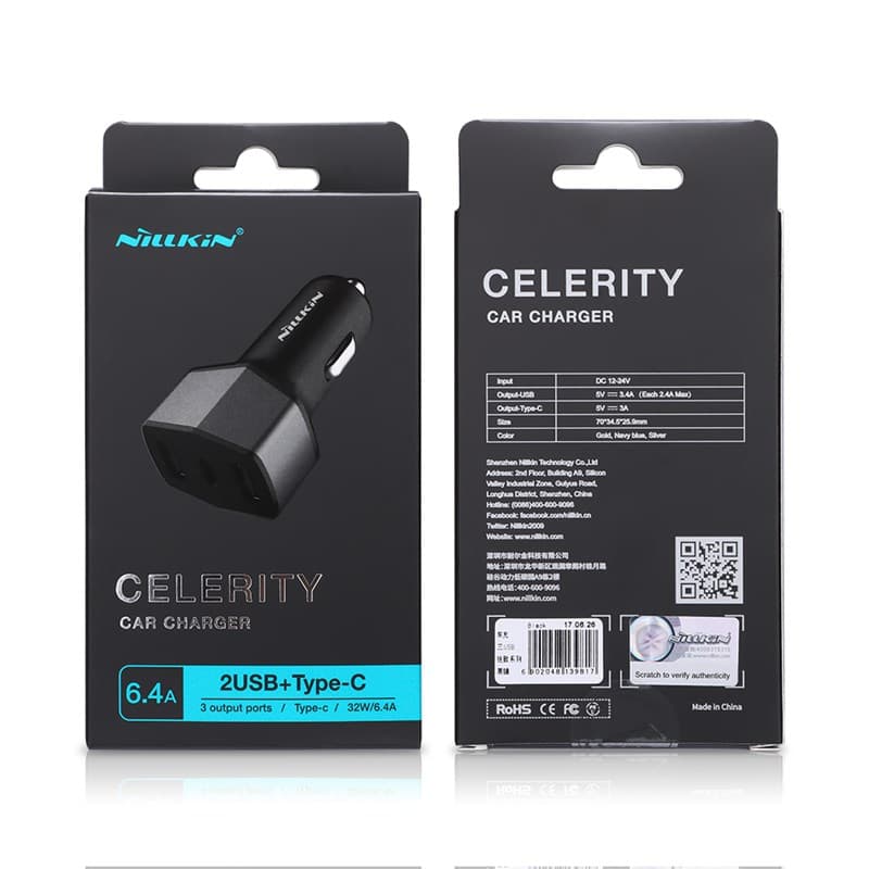 Nillkin Celerity Car Charger - 2x USB-A + 1x USB-C, 32W (Gold) 6