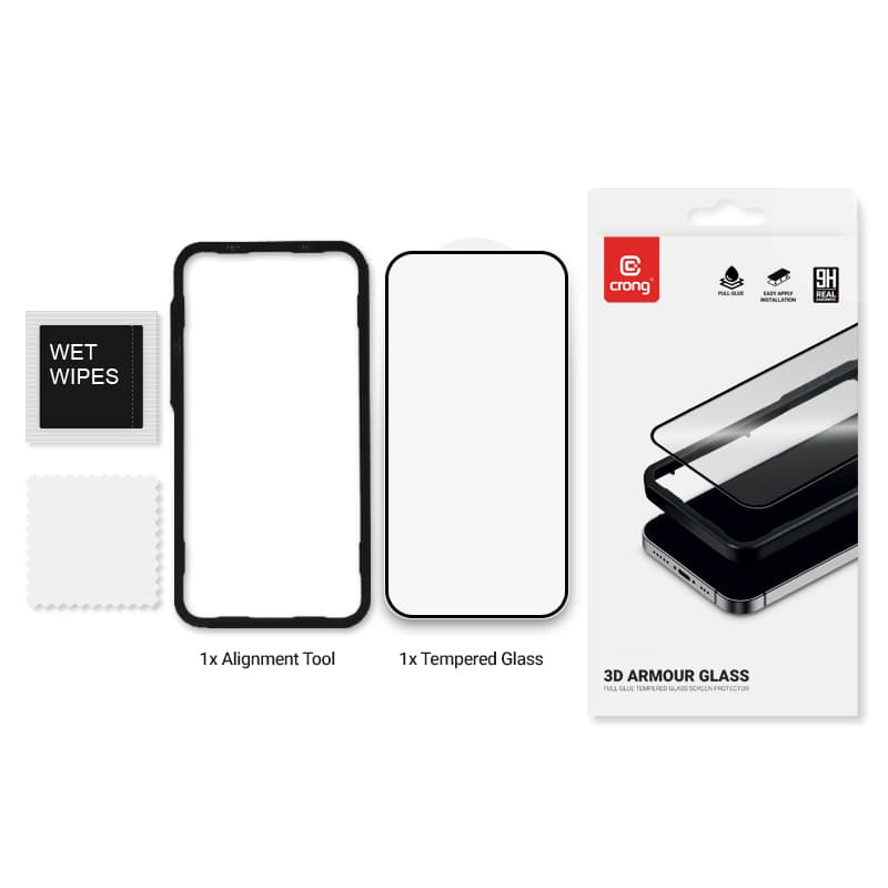 Crong 3D Armor Glass - 9H Full Glue Tempered Glass for iPhone 16 / iPhone 15 + Installation Frame 2