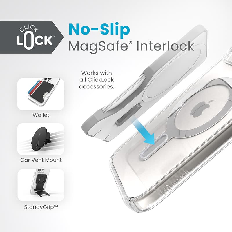 Speck Presidio Perfect-Clear ClickLock & MagSafe - iPhone 17e / 16e / 15 / 14 / 13 Case (Clear / Chrome Finish / Serene Silver) 3