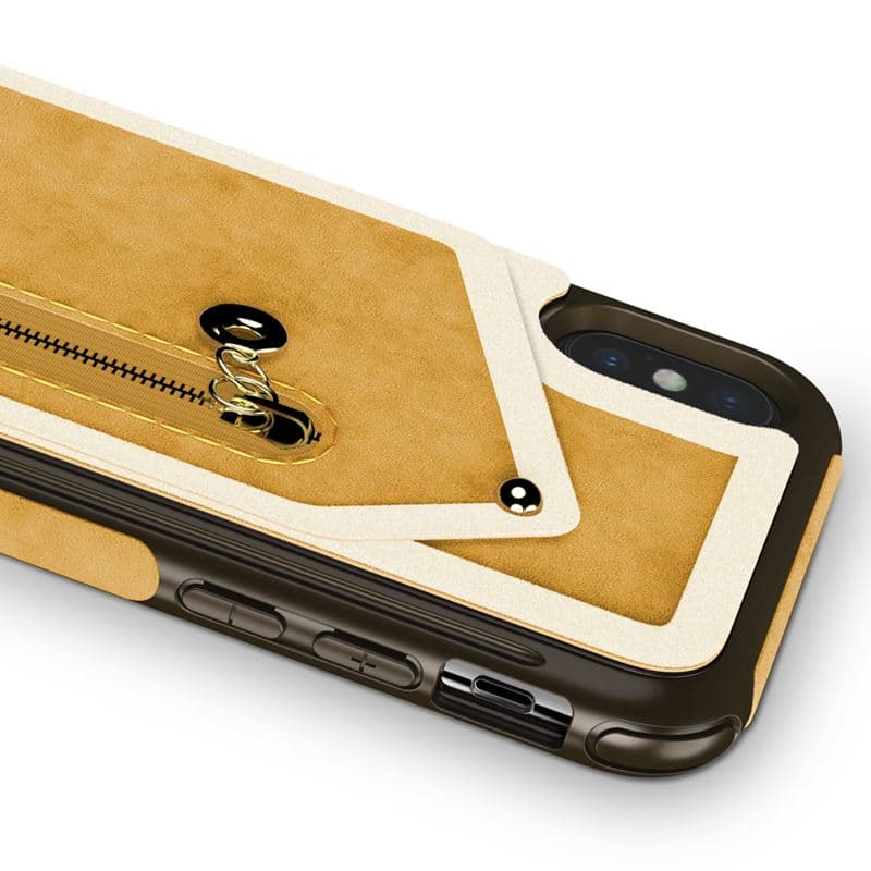 Zizo Nebula Wallet Case - Wallet Back and Zipper Pouch with Tempered Glass Screen Protector for iPhone X (Light Brown/Brown) 3