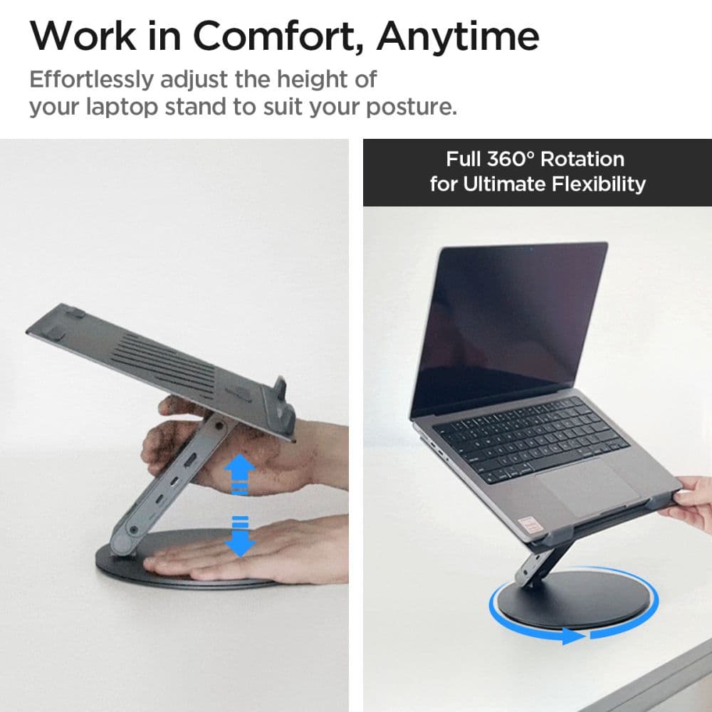 Spigen LD204H Laptop Stand Hub - Laptop Stand with 6-in-1 Hub (Space Grey) 6