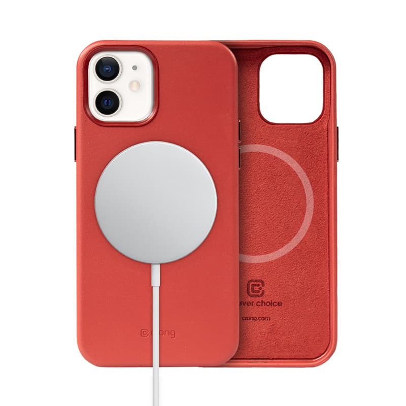 Crong Essential Cover Magnetic - iPhone 12 / iPhone 12 Pro MagSafe Leather Case (Red) 1