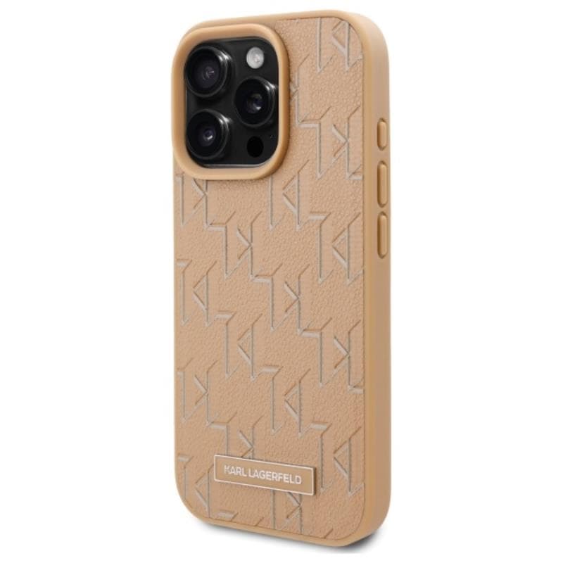 Karl Lagerfeld Leather Monogram Metal Logo MagSafe - Case for iPhone 16 Pro (beige) 2