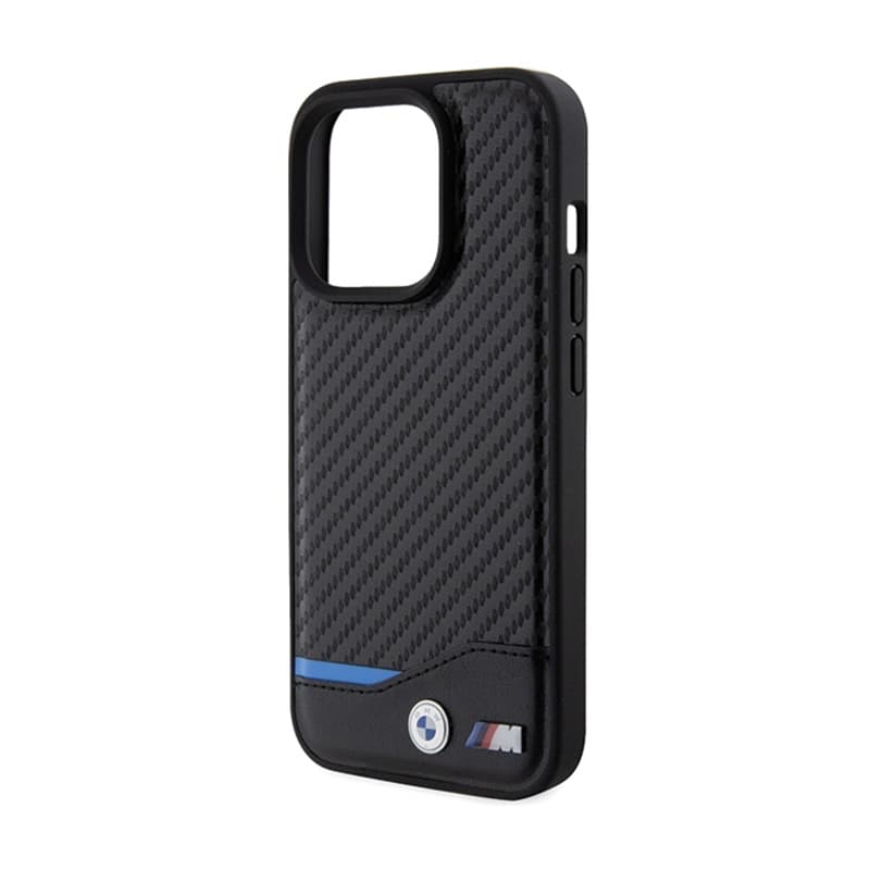 BMW Leather Carbon Blue Line MagSafe - Case for iPhone 15 Pro (Black) 6
