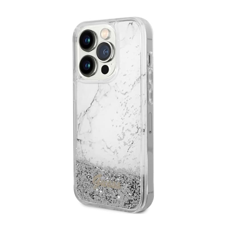 Guess Liquid Glitter Marble - Case for iPhone 14 Pro (White) 2