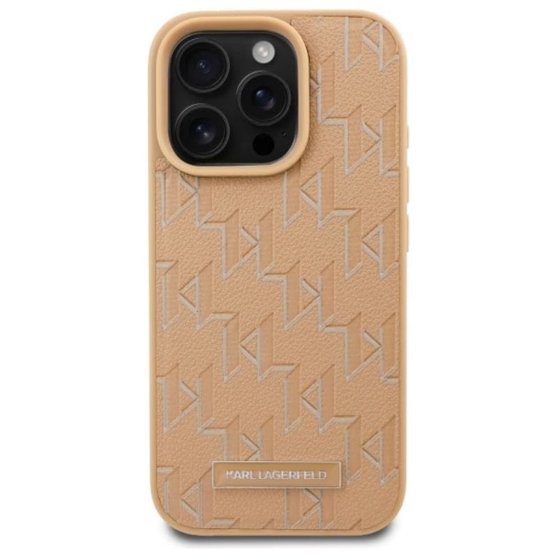 Karl Lagerfeld Leather Monogram Metal Logo MagSafe - Case for iPhone 16 Pro (beige) 3