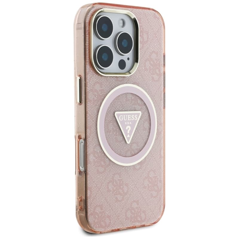 Guess IML Metal Glitter 4G Circle Triangle MagSafe - Case for iPhone 16 Pro (pink) 4