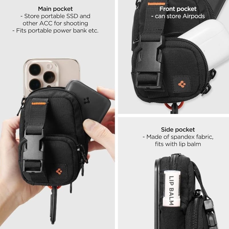 Spigen Snap Zip MagFit Pouch - MagSafe Compact Bag/Magnetic Organizer (Black) 6