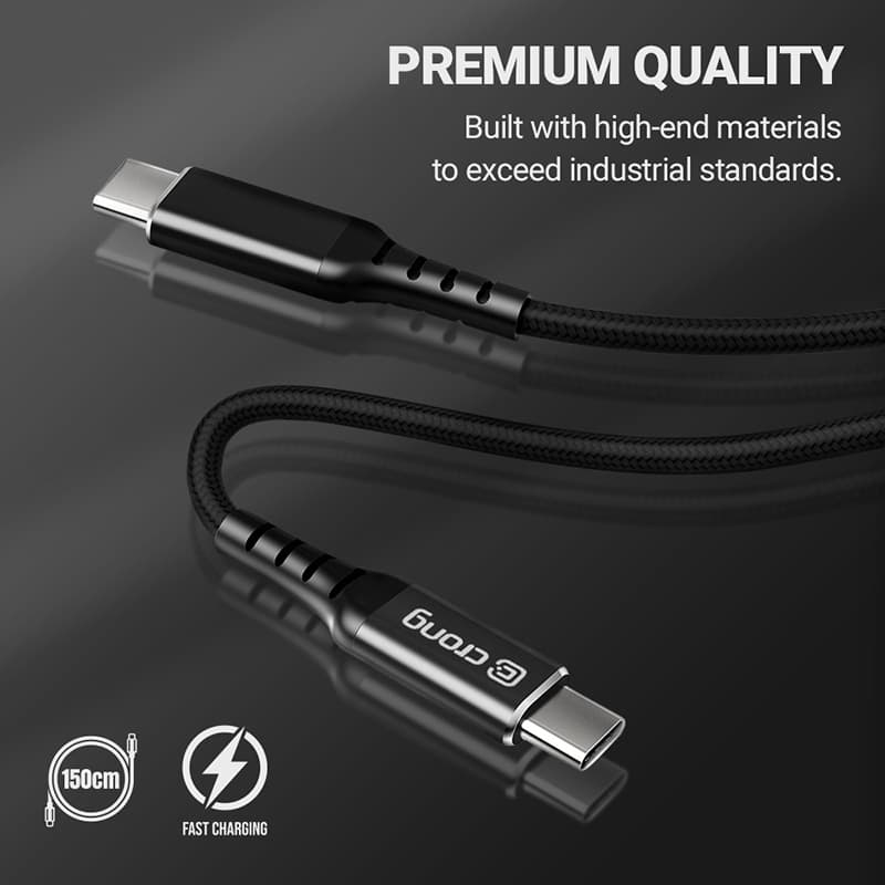 Crong Armor Link - 60W PD 3A USB-C to USB-C Cable 150cm (Black) 4