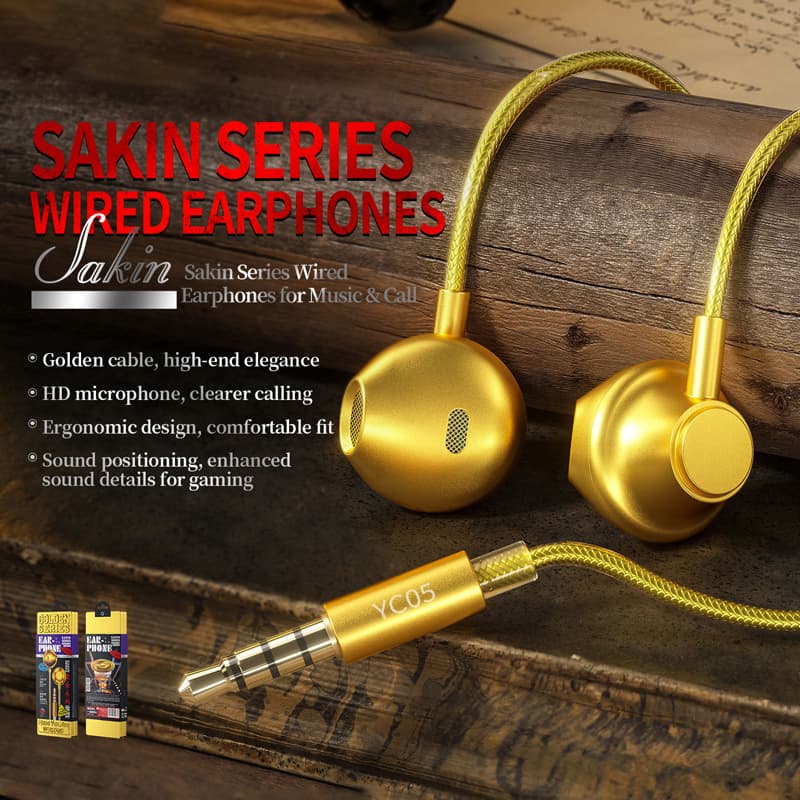 WEKOME YC05 Sakin Series - 3.5 mm jack wired headphones (Gold) 2
