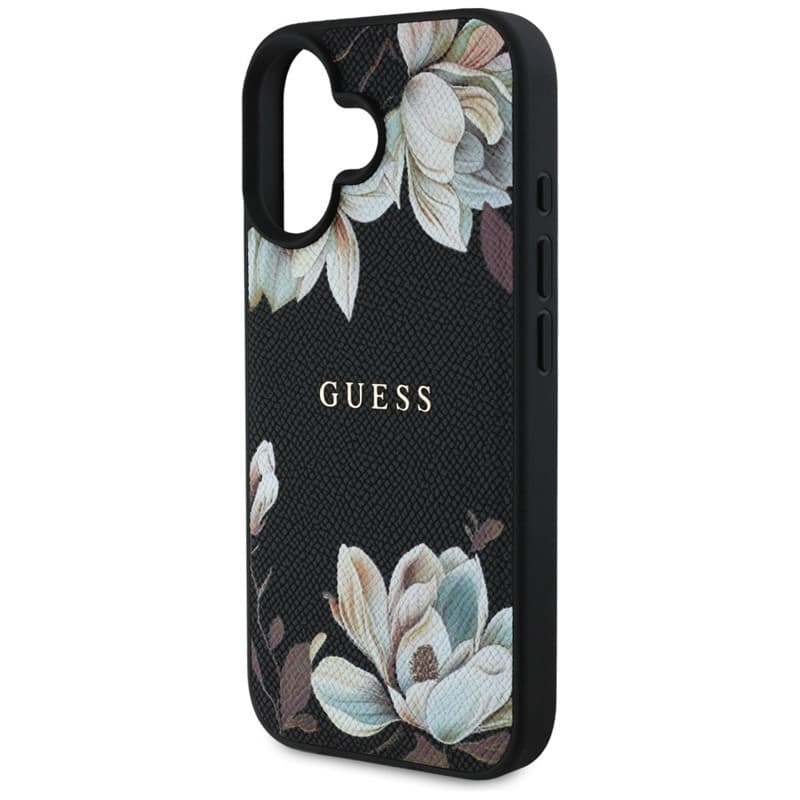 Guess Grained Printed Flower Pattern MagSafe - Case for iPhone 16 (black) 6