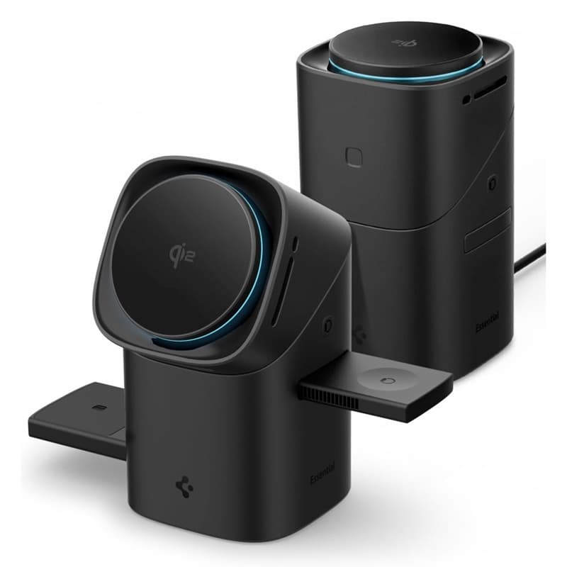 Spigen Essential EF223MS Qi2 Rotary Magnetic - 3-in-1 MagSafe Inductive Charger for iPhone, AirPods, and Apple Watch 15W (Black) 2