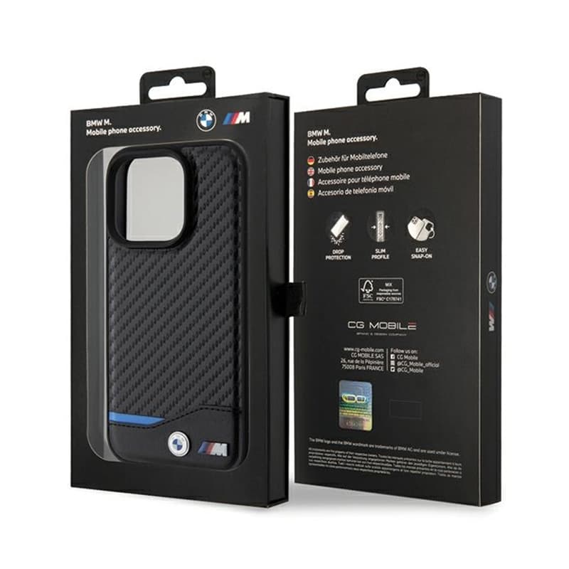 BMW Leather Carbon Blue Line MagSafe - Case for iPhone 15 Pro (Black) 8