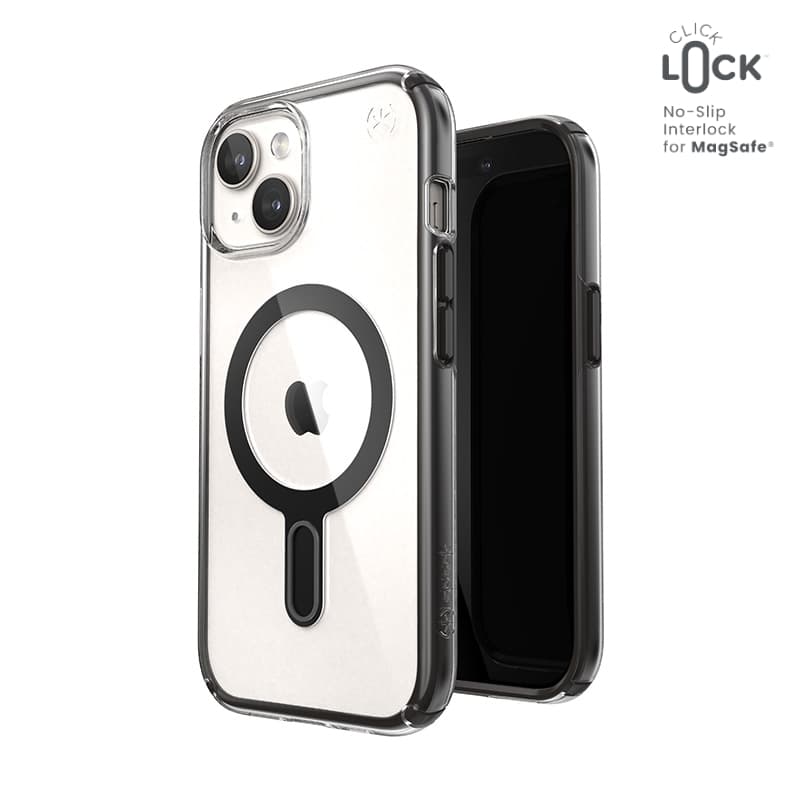 Speck Presidio Perfect-Clear ClickLock & MagSafe - iPhone 17e / 16e / 15 / 14 / 13 Case (Clear / Frosted Black / Slate Gray) 1