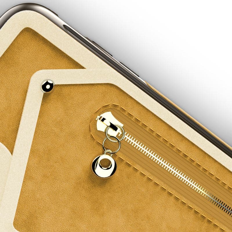 Zizo Nebula Wallet Case - Wallet Back and Zipper Pouch with Tempered Glass Screen Protector for iPhone X (Light Brown/Brown) 4