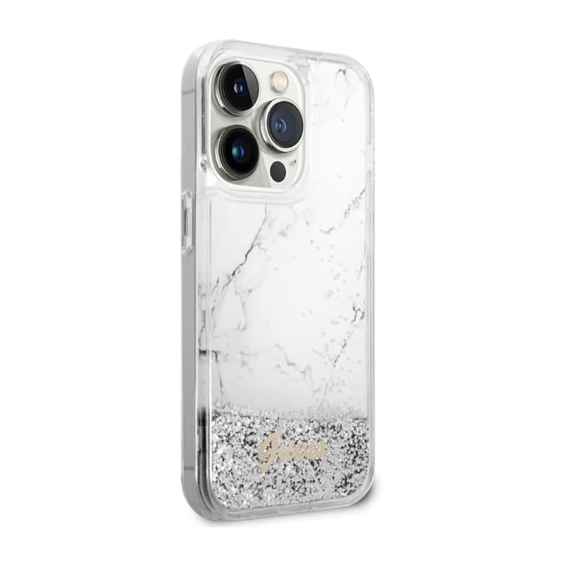 Guess Liquid Glitter Marble - Case for iPhone 14 Pro (White) 4