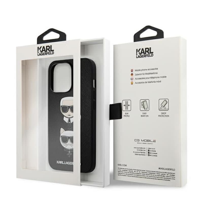 Karl Lagerfeld Saffiano Karl & Choupette Embossed Heads - Case for iPhone 13 Pro (Black) 8