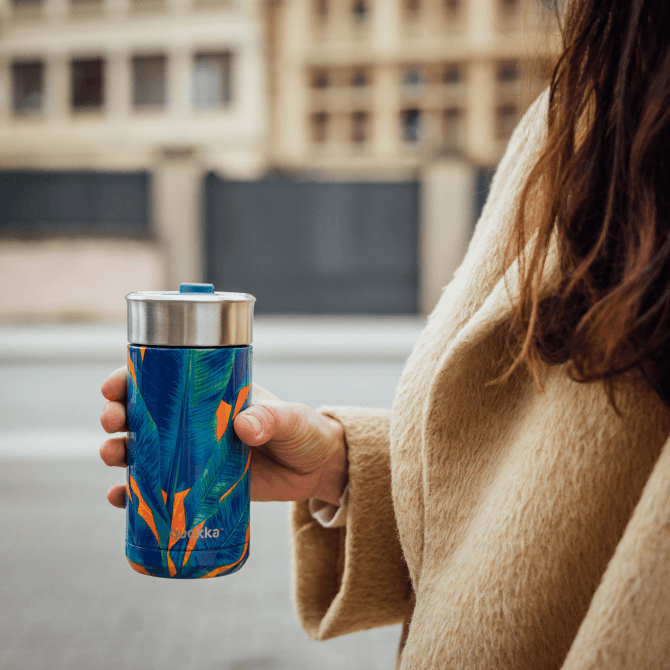 Quokka Boost Coffee Tumbler - Stainless Steel Thermal Mug with Infuser 400ml (Blue Jungle) 3