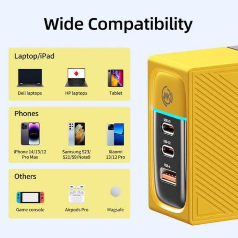 WEKOME WP-U155 Tint Series - 2x USB-C & USB-A Super Fast Charger GaN 100W (Yellow) 6