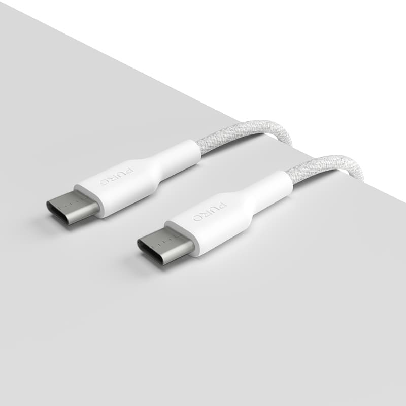 PURO Fabric - Heavy duty braided USB-C to USB-C cable 1.2m (white) 2