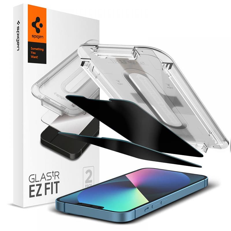 Spigen GLAS.TR EZ FIT Privacy 2-Pack - Tempered glass with privacy filter for iPhone 16e / iPhone 14 / iPhone 13 Pro / iPhone 13 2 pcs