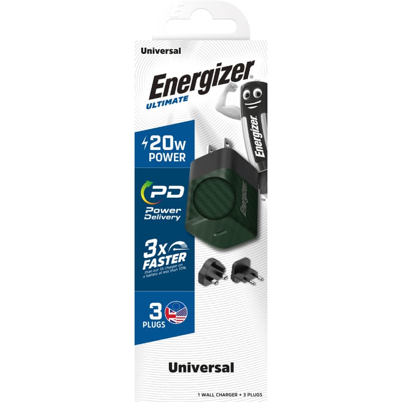 Energizer Ultimate - Multiplug EU / UK / US GaN 20W PD mains charger (Green) 4