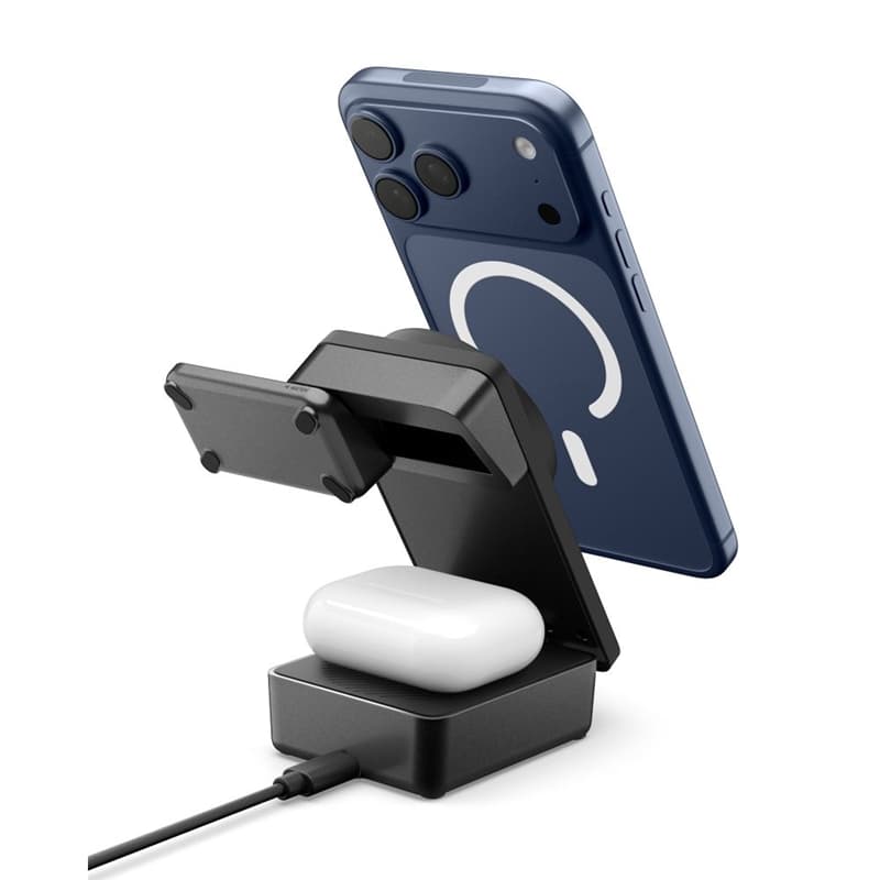 Spigen EF323MQ Essential - MagSafe 3-in-1 Wireless Charger for iPhone, AirPods and Apple Watch 25W Qi 2.2 (Black) 3