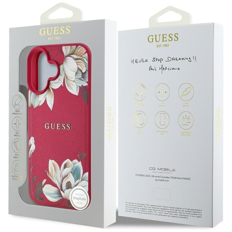Guess Grained Printed Flower Pattern MagSafe - Case for iPhone 16 (fuchsia) 8