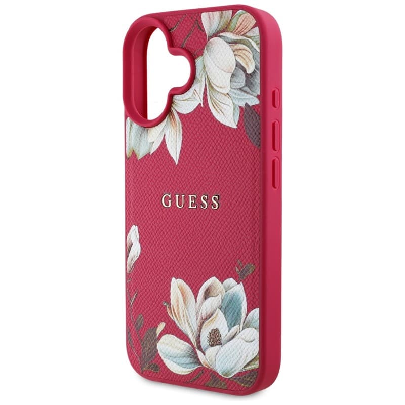 Guess Grained Printed Flower Pattern MagSafe - Case for iPhone 16 (fuchsia) 6