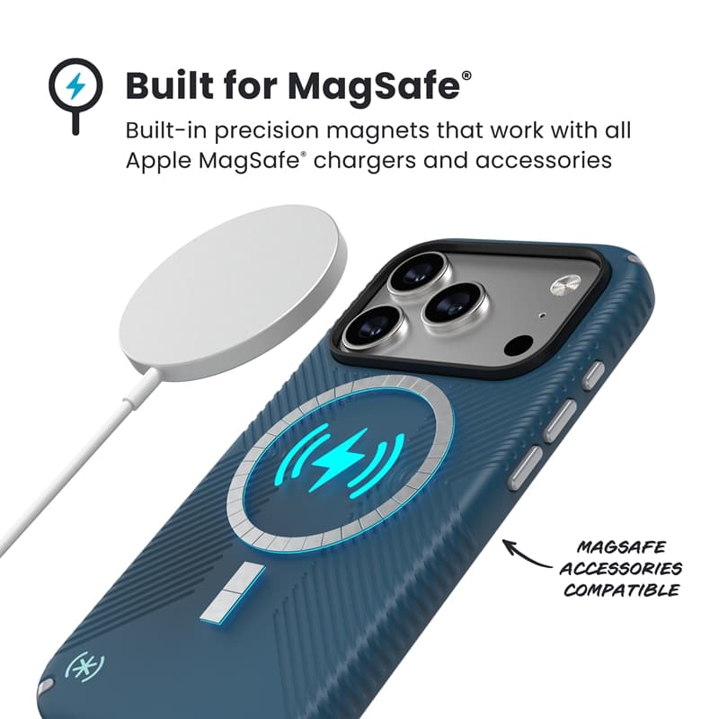 Speck Presidio2 Grip MagSafe - iPhone 17 Pro Case (Deep Sea/Silver Metallic) 5