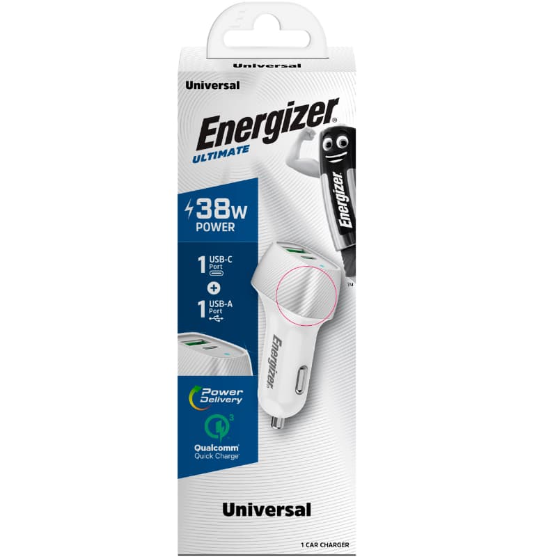 Energizer Ultimate - USB-C & USB-A 38W PD + QC3.0 car charger (White / Silver) 6