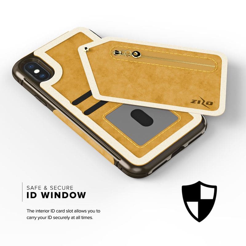 Zizo Nebula Wallet Case - Wallet Back and Zipper Pouch with Tempered Glass Screen Protector for iPhone X (Light Brown/Brown) 6