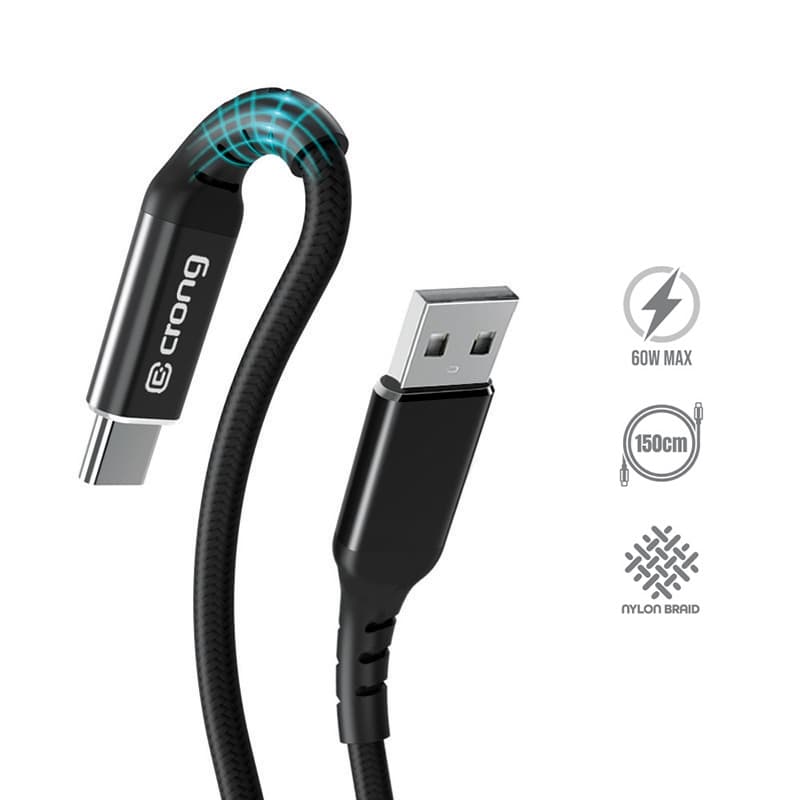 Crong Armor Link - 60W PD 3A USB-A to USB-C Cable 150cm (Black) 1