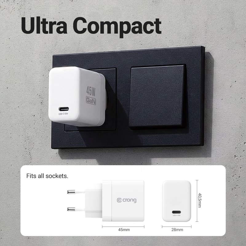 Crong Ultra Compact GaN - USB-C 45W PD 3.0 Wall Charger with PPS (White) 7