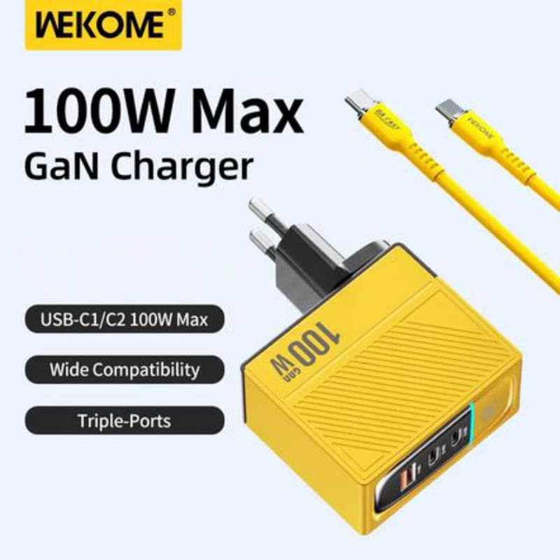 WEKOME WP-U155 Tint Series - 2x USB-C & USB-A Super Fast Charger GaN 100W (Yellow) 2