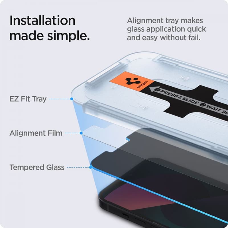 Spigen GLAS.TR EZ FIT Privacy 2-Pack - Tempered glass with privacy filter for iPhone 16e / iPhone 14 / iPhone 13 Pro / iPhone 13 2 pcs 3