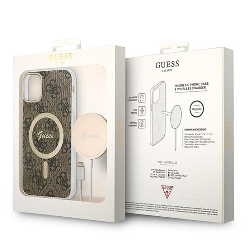Guess Bundle Pack MagSafe 4G - Set of case for iPhone 11 + MagSafe charger (Brown/Gold) 2