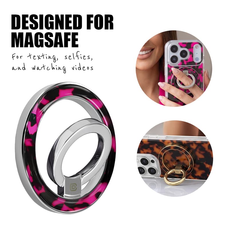 Crong Deluxe RING Holder - MagSafe Magnetic Phone Holder (Pink Tortoise) 3