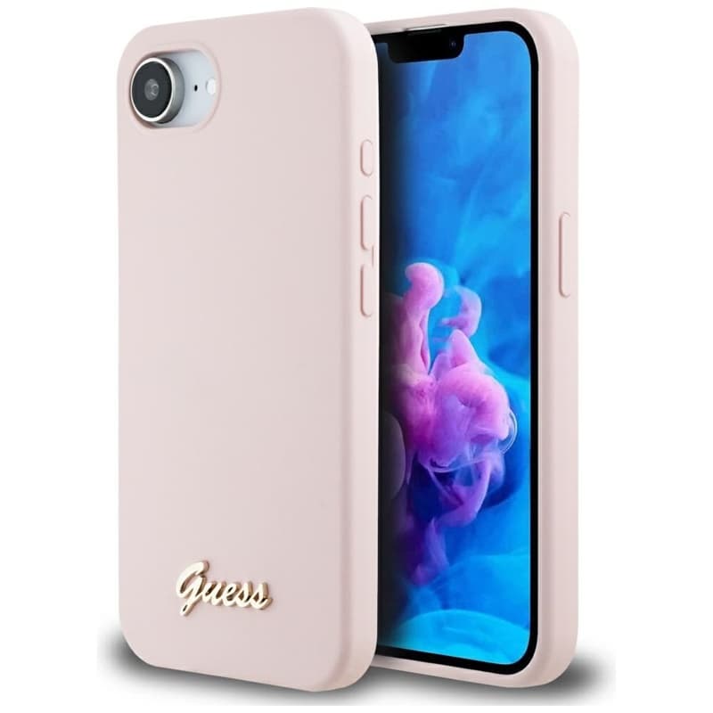 Guess Silicone Script Metal Logo MagSafe - Case for iPhone 16e (pink)