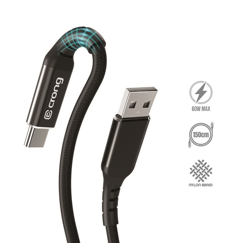 Crong Armor Link - 60W PD 3A USB-A to USB-C Cable 150cm (Black) 2