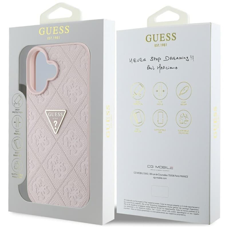 Guess Hot Stamp 4G Pattern Triangle Metal Logo - Case for iPhone 16 (pink) 8