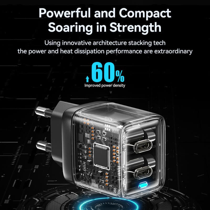 WEKOME WP-U02 Mecha Series - 2x USB-C Super Fast Charger GaN 40W mains charger (Silver) 7