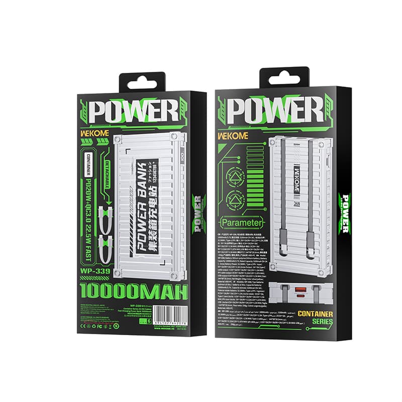 WEKOME WP-339 Container Series - Power bank 10000 mAh Super Charging with built-in USB-C & Lightning PD 20W cable + QC 22.5W (Silver) 3