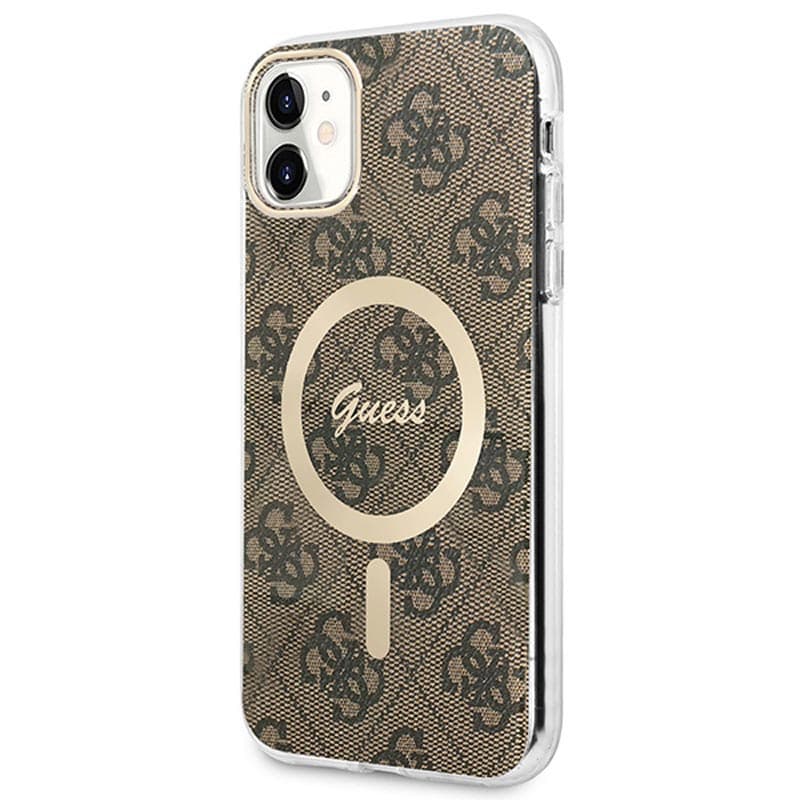 Guess Bundle Pack MagSafe 4G - Set of case for iPhone 11 + MagSafe charger (Brown/Gold) 3