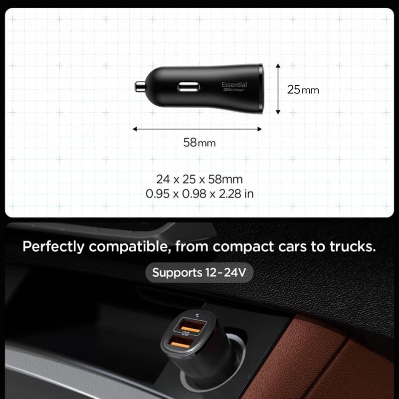 Spigen Essential EV302 - Car Charger 2x USB-A 30W (Black) 8