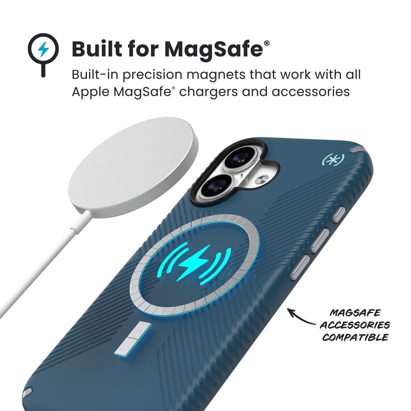 Speck Presidio2 Grip MagSafe - iPhone 17 Case (Deep Sea/Silver Metallic) 5