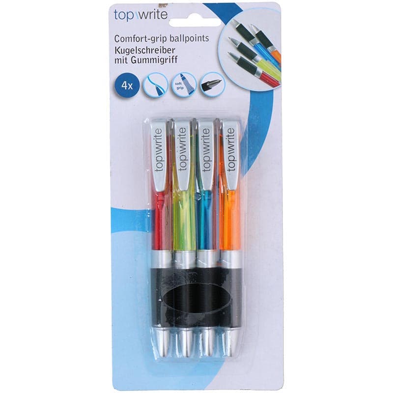 Topwrite - Ballpoint pen set with rubber grip blue 4 pcs. 1