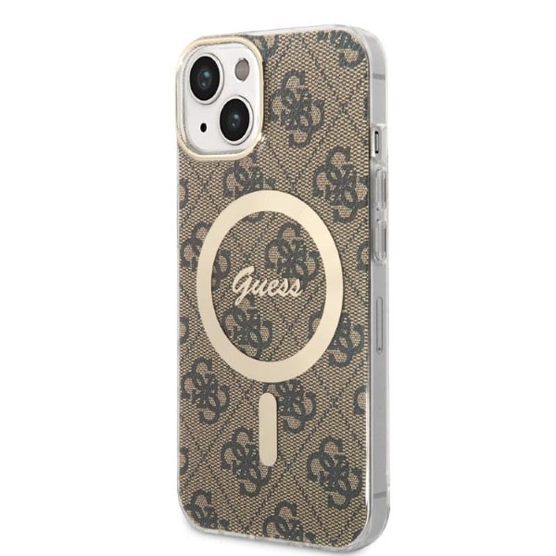 Guess Bundle Pack MagSafe 4G - Set of case for iPhone 14 Plus + MagSafe charger (Brown/Gold) 3